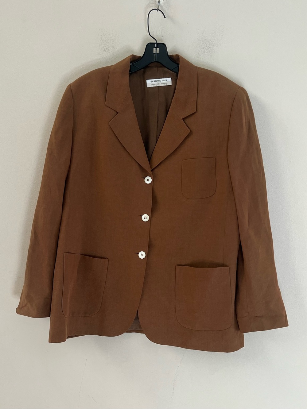 Bernard Zins Brown linen silk Button-Front Blazer